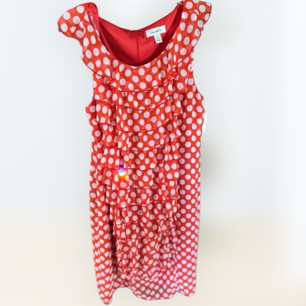 NWT~ Dress Barn sleeveless ruffle front polka dot dress. Adorable, size 14